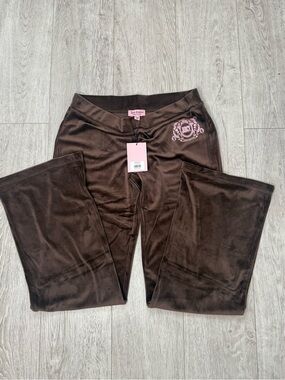 Juicy Couture Brown Velour Lounge Pants with Pink Logo